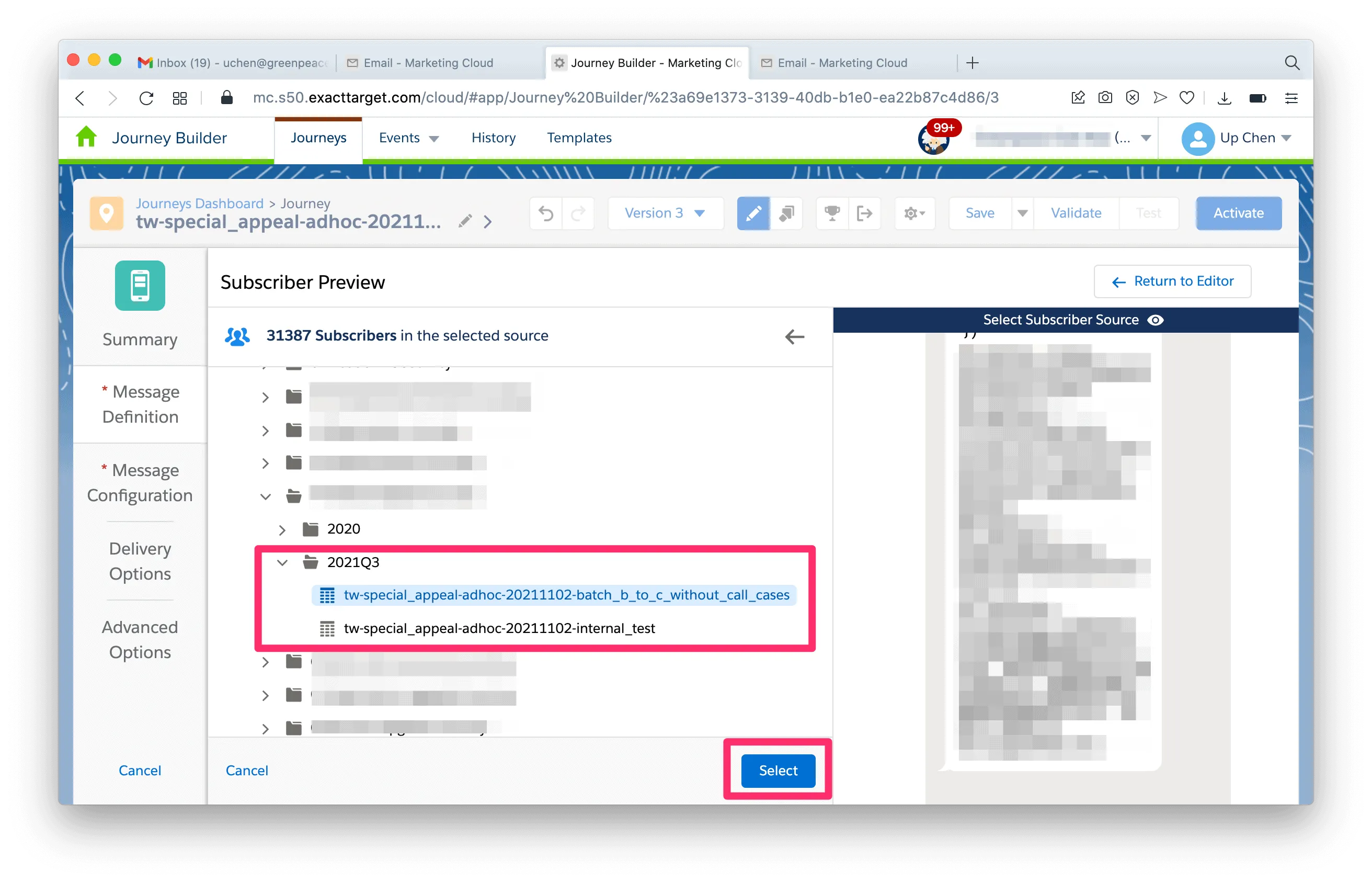 Now you can select the target data extension and preview!